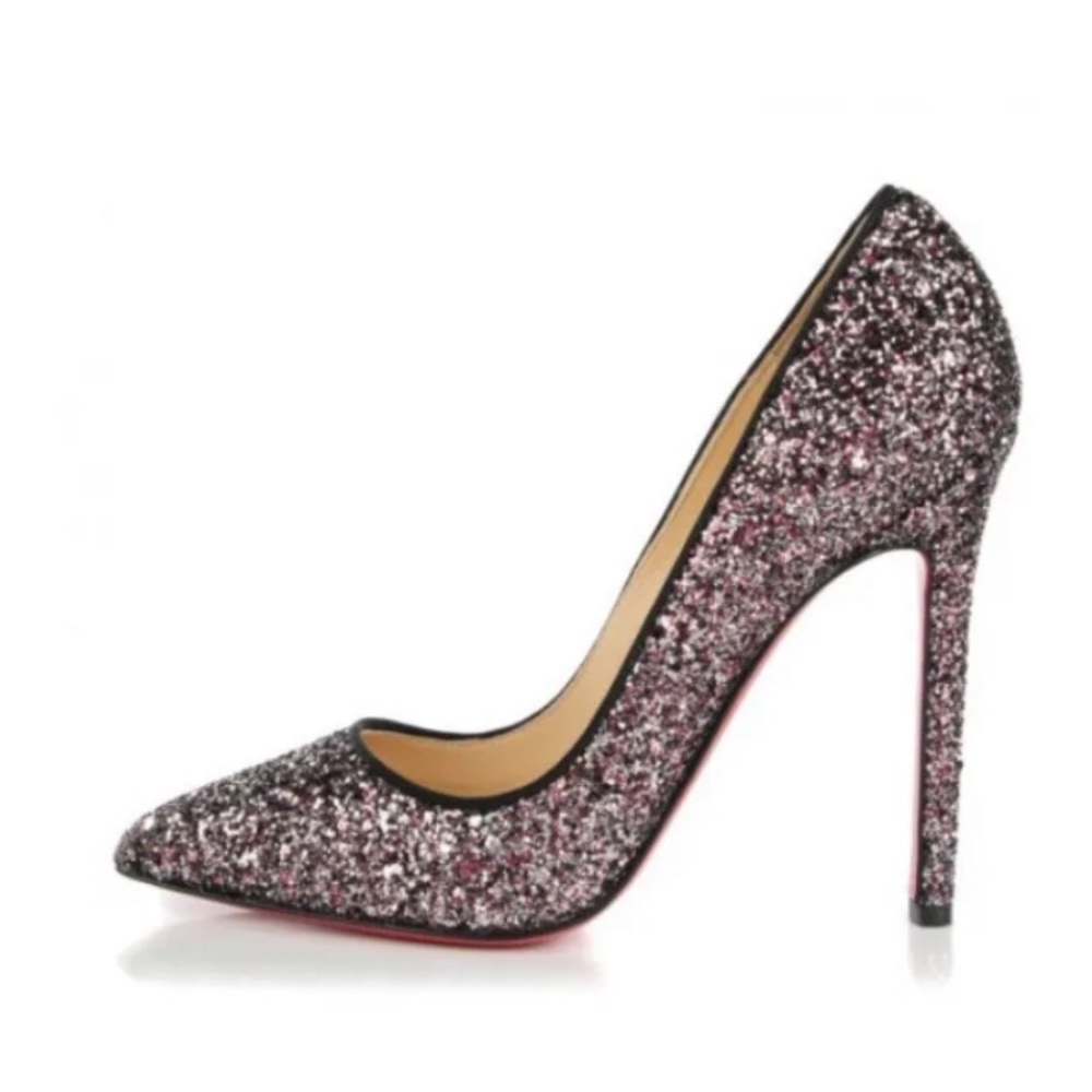 *SOLD* Christian Louboutin Black/Rose Glitter Pigalle 120 Pumps